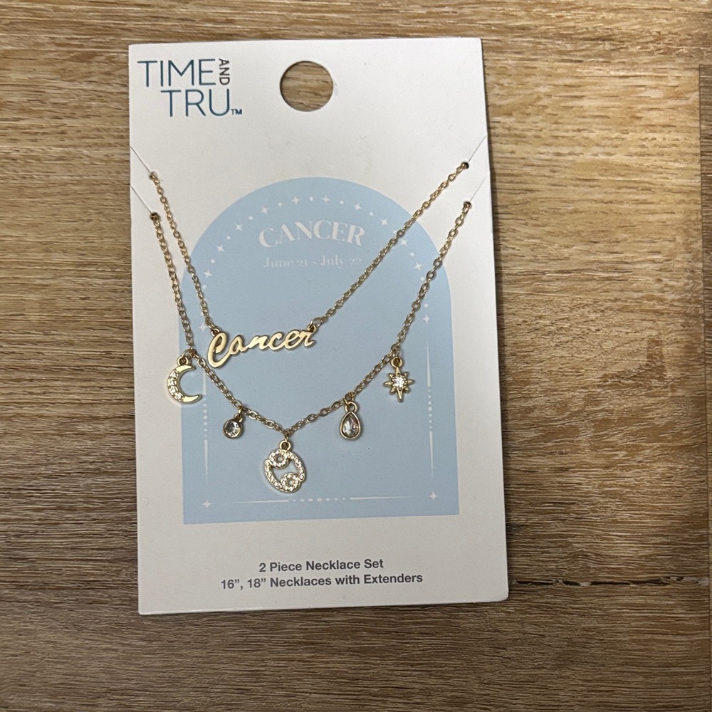 Time and Tru Gold Zodiac Cancer Layered Pendant Necklace Set